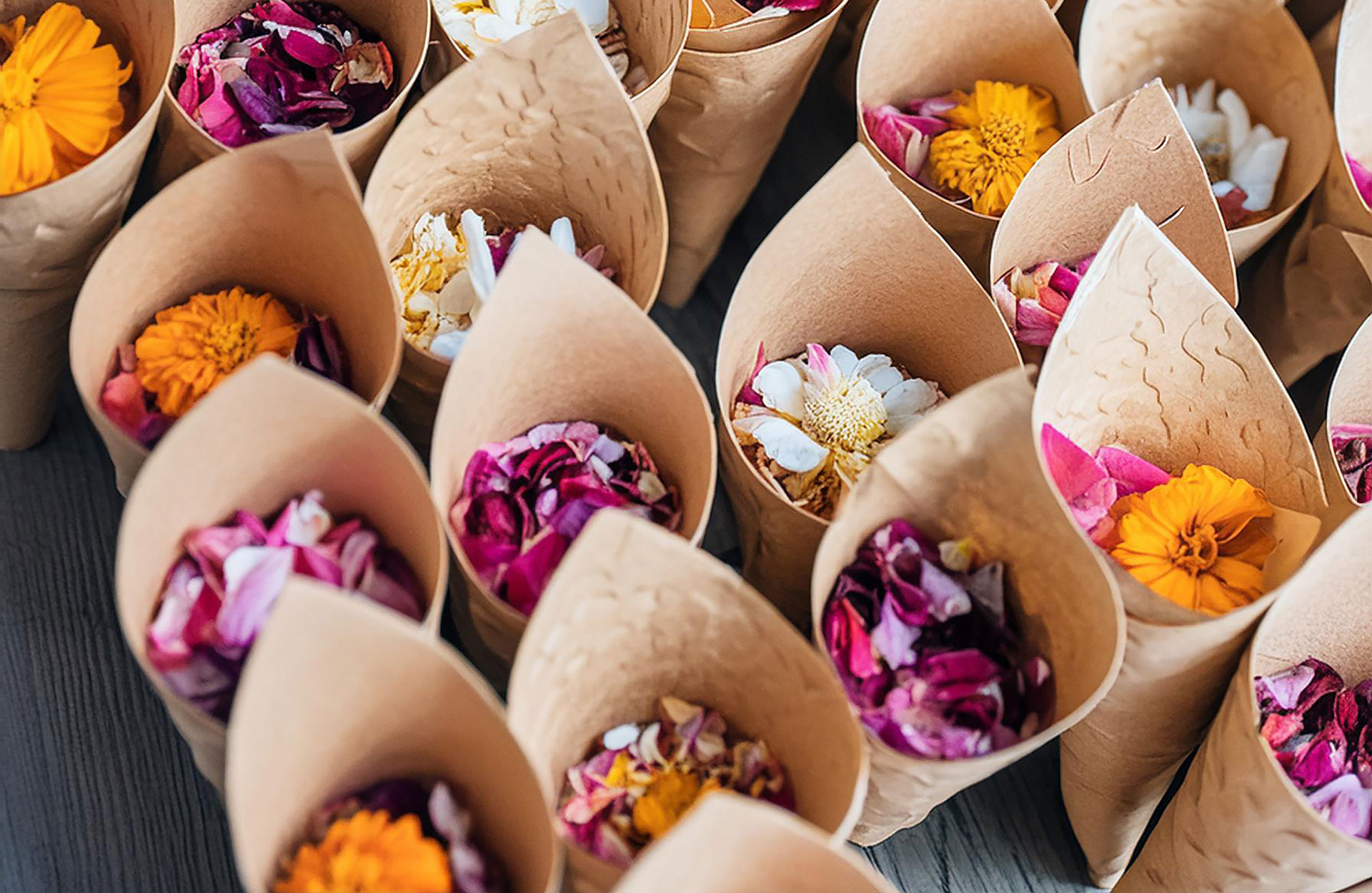 Firefly-confetti-made-of-flower-petals-in-homemade-paper-cones-at-a-wedding-93569