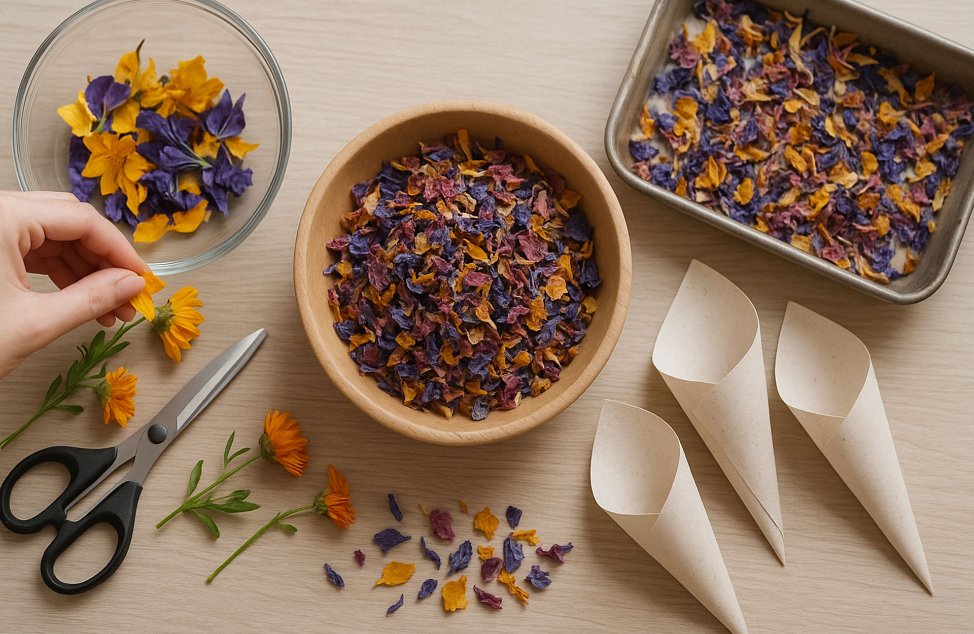 Gör konfetti av blomblad Gör konfetti av blomblad